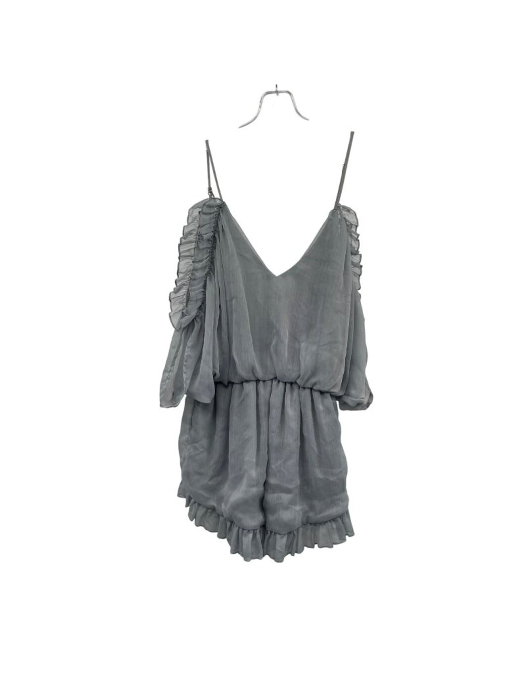 Akira Chicago Black Label Romper Cold Shoulder Ruffle Trim Gray Size Small